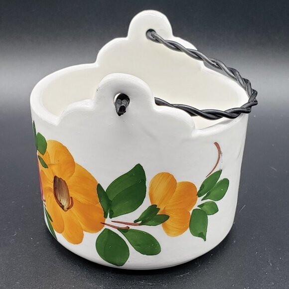 Italian Decorato A Mano Zoppola Friûl Floral Ceramic Metal Handle Basket Planter - Picture 2 of 9